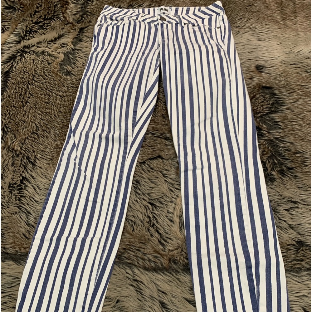 Paige Verdugo Ultra Skinny Striped Jeans Navy / White Stretch Low Rise Size 27